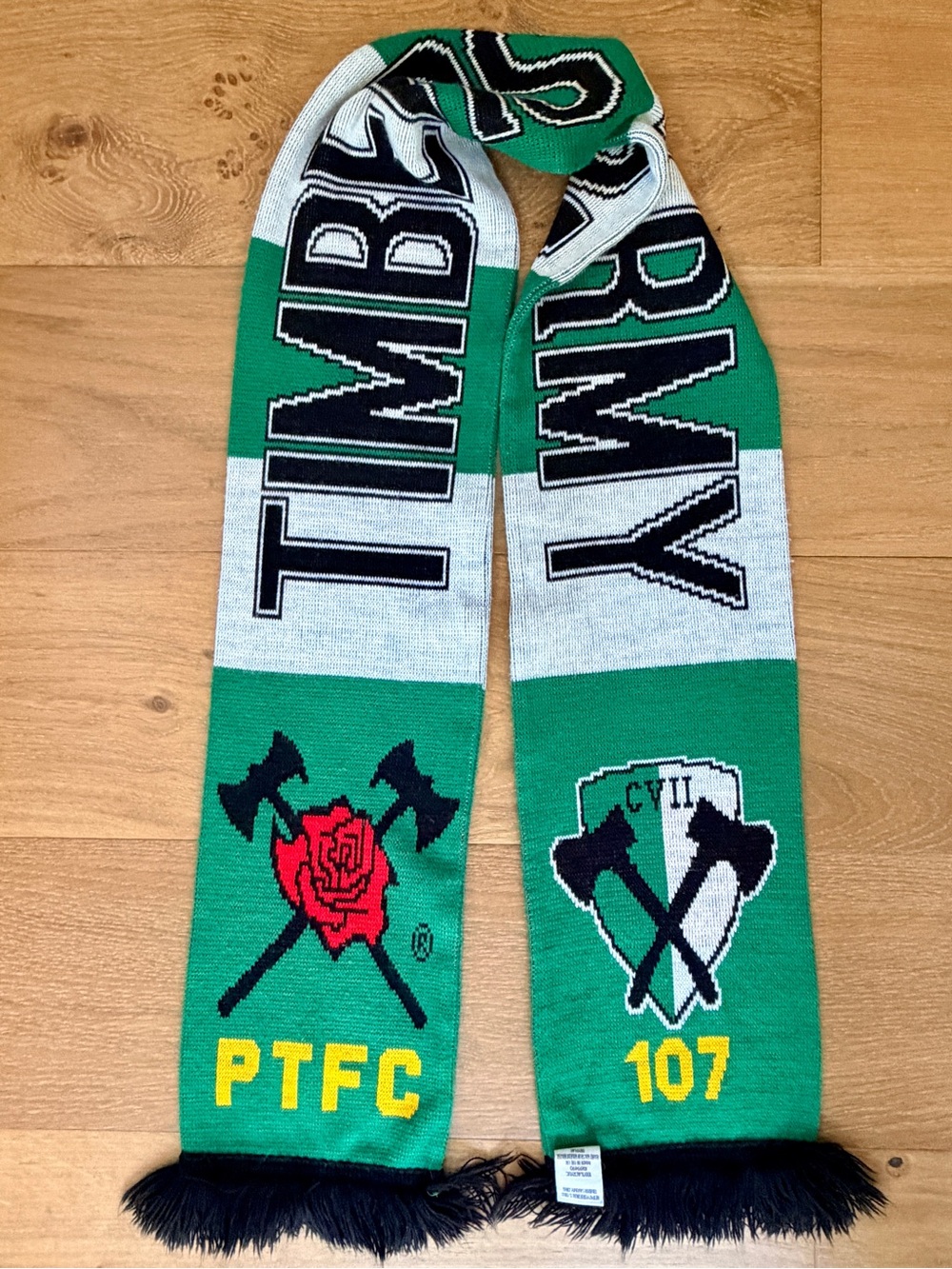 Portland Timbers Army No Pity Scarf MLS Soccer PTFC Green White Rose Section 107